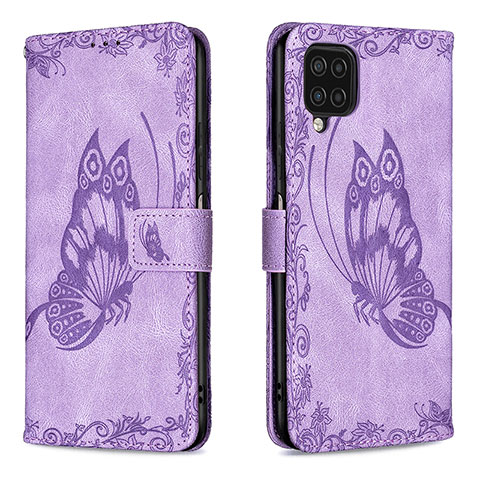 Custodia Portafoglio In Pelle Farfalla Cover con Supporto B02F per Samsung Galaxy M12 Lavanda