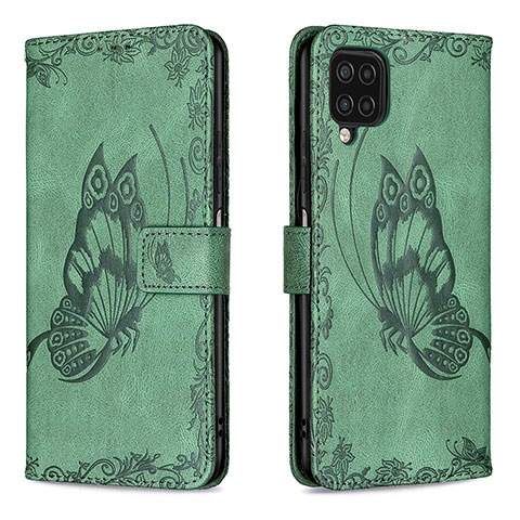 Custodia Portafoglio In Pelle Farfalla Cover con Supporto B02F per Samsung Galaxy M12 Verde