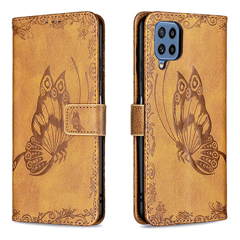 Custodia Portafoglio In Pelle Farfalla Cover con Supporto B02F per Samsung Galaxy M32 4G Marrone