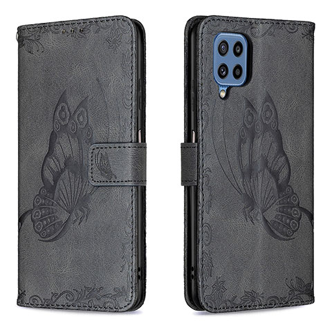 Custodia Portafoglio In Pelle Farfalla Cover con Supporto B02F per Samsung Galaxy M32 4G Nero