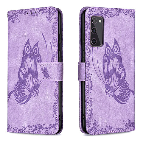 Custodia Portafoglio In Pelle Farfalla Cover con Supporto B02F per Samsung Galaxy S20 FE (2022) 5G Lavanda