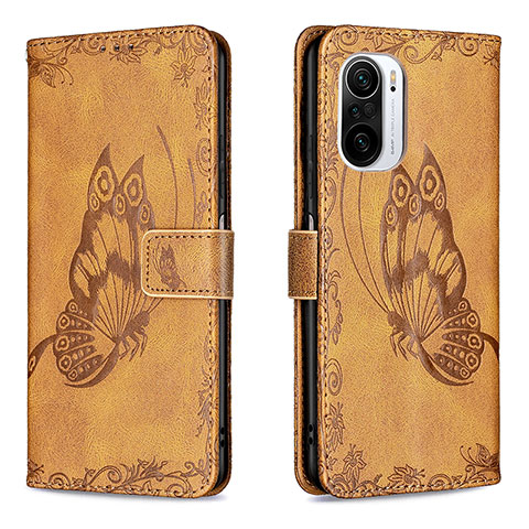 Custodia Portafoglio In Pelle Farfalla Cover con Supporto B02F per Xiaomi Mi 11X 5G Marrone