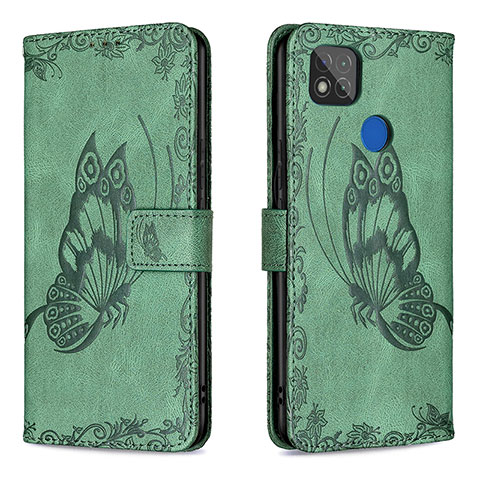 Custodia Portafoglio In Pelle Farfalla Cover con Supporto B02F per Xiaomi POCO C3 Verde