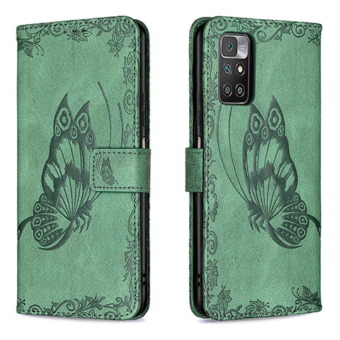 Custodia Portafoglio In Pelle Farfalla Cover con Supporto B02F per Xiaomi Redmi 10 (2022) Verde