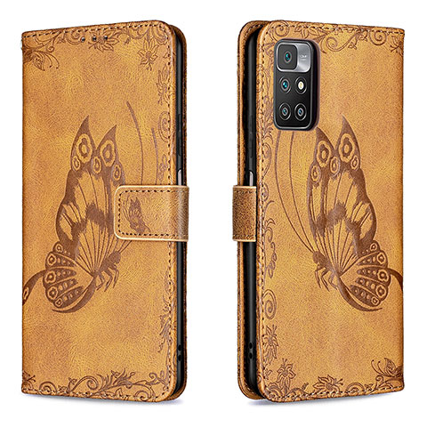 Custodia Portafoglio In Pelle Farfalla Cover con Supporto B02F per Xiaomi Redmi 10 4G Marrone