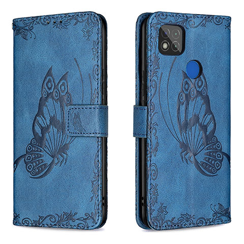 Custodia Portafoglio In Pelle Farfalla Cover con Supporto B02F per Xiaomi Redmi 10A 4G Blu