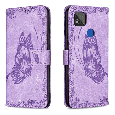 Custodia Portafoglio In Pelle Farfalla Cover con Supporto B02F per Xiaomi Redmi 10A 4G Lavanda