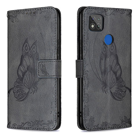 Custodia Portafoglio In Pelle Farfalla Cover con Supporto B02F per Xiaomi Redmi 9 Activ Nero