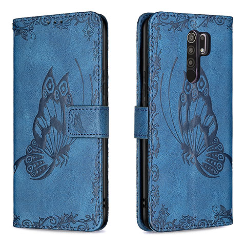 Custodia Portafoglio In Pelle Farfalla Cover con Supporto B02F per Xiaomi Redmi 9 Blu