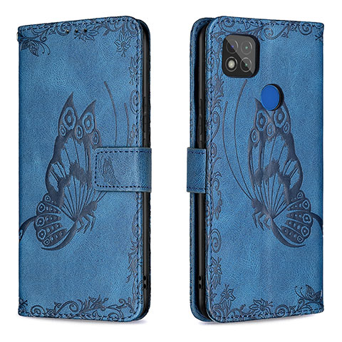 Custodia Portafoglio In Pelle Farfalla Cover con Supporto B02F per Xiaomi Redmi 9C Blu