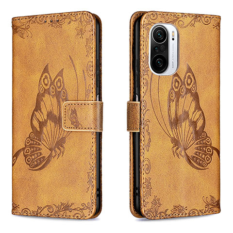 Custodia Portafoglio In Pelle Farfalla Cover con Supporto B02F per Xiaomi Redmi K40 5G Marrone