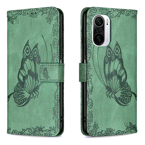 Custodia Portafoglio In Pelle Farfalla Cover con Supporto B02F per Xiaomi Redmi K40 5G Verde