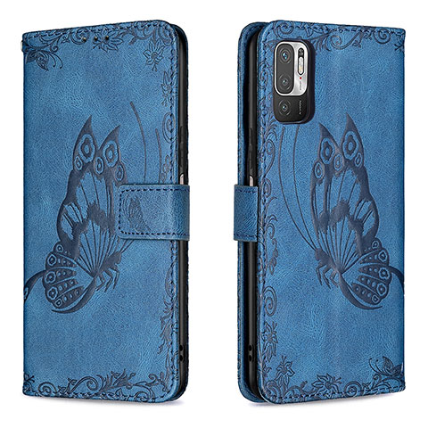 Custodia Portafoglio In Pelle Farfalla Cover con Supporto B02F per Xiaomi Redmi Note 10 5G Blu