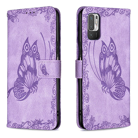 Custodia Portafoglio In Pelle Farfalla Cover con Supporto B02F per Xiaomi Redmi Note 10 5G Lavanda