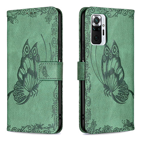 Custodia Portafoglio In Pelle Farfalla Cover con Supporto B02F per Xiaomi Redmi Note 10 Pro 4G Verde