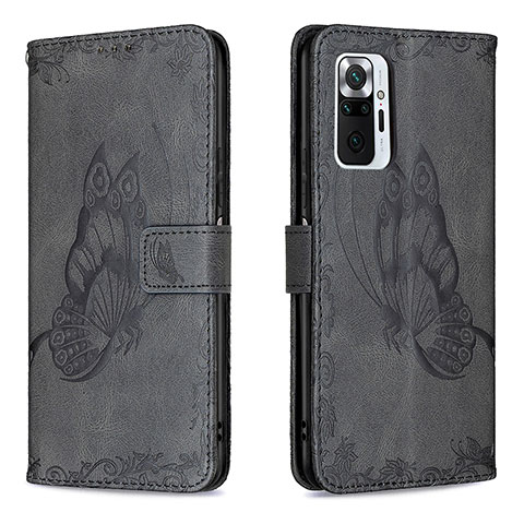 Custodia Portafoglio In Pelle Farfalla Cover con Supporto B02F per Xiaomi Redmi Note 10 Pro Max Nero