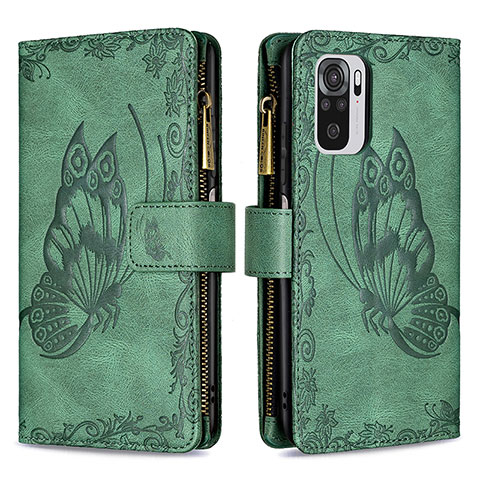 Custodia Portafoglio In Pelle Farfalla Cover con Supporto B02F per Xiaomi Redmi Note 10S 4G Verde