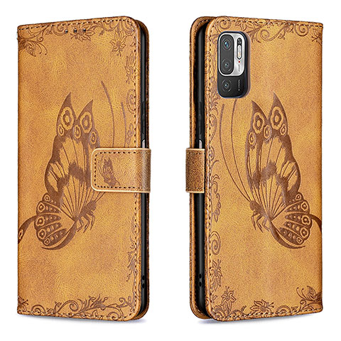 Custodia Portafoglio In Pelle Farfalla Cover con Supporto B02F per Xiaomi Redmi Note 10T 5G Marrone