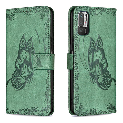 Custodia Portafoglio In Pelle Farfalla Cover con Supporto B02F per Xiaomi Redmi Note 11 SE 5G Verde