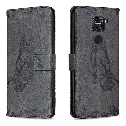 Custodia Portafoglio In Pelle Farfalla Cover con Supporto B02F per Xiaomi Redmi Note 9 Nero