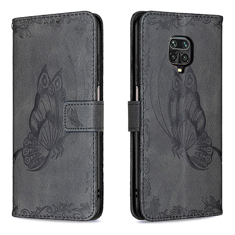 Custodia Portafoglio In Pelle Farfalla Cover con Supporto B02F per Xiaomi Redmi Note 9 Pro Max Nero