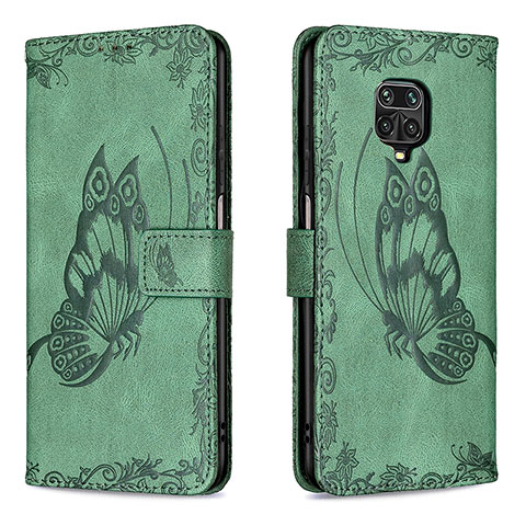 Custodia Portafoglio In Pelle Farfalla Cover con Supporto B02F per Xiaomi Redmi Note 9 Pro Verde