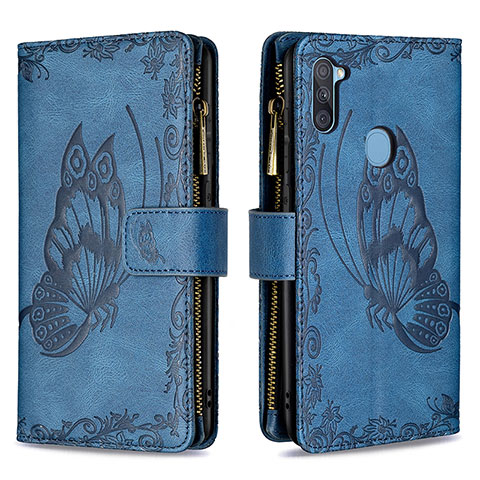 Custodia Portafoglio In Pelle Farfalla Cover con Supporto B03F per Samsung Galaxy A11 Blu