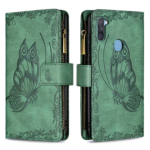 Custodia Portafoglio In Pelle Farfalla Cover con Supporto B03F per Samsung Galaxy A11 Verde