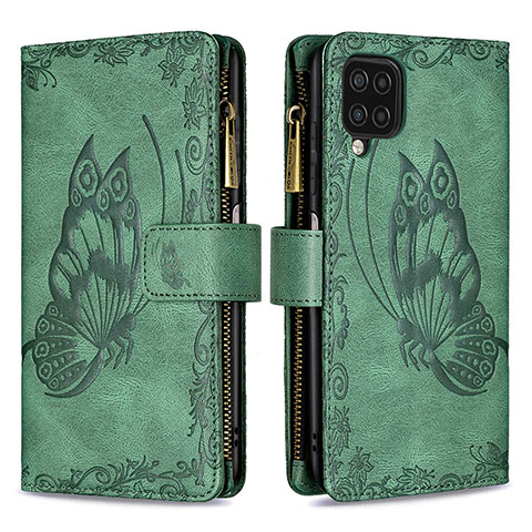 Custodia Portafoglio In Pelle Farfalla Cover con Supporto B03F per Samsung Galaxy A12 Nacho Verde