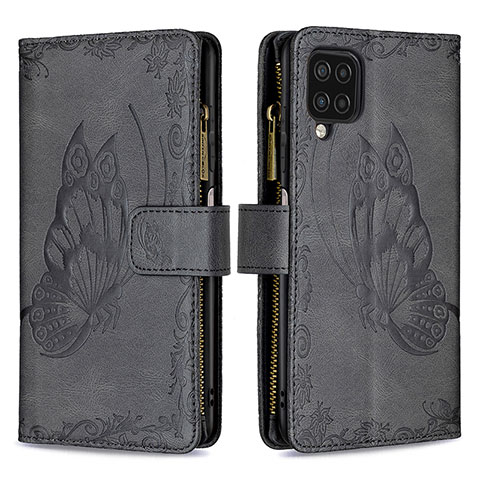 Custodia Portafoglio In Pelle Farfalla Cover con Supporto B03F per Samsung Galaxy A12 Nero