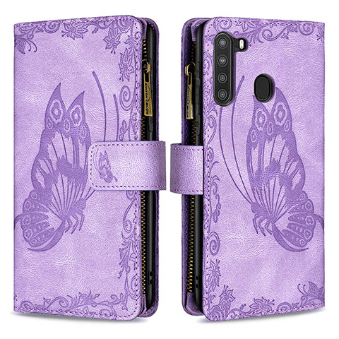 Custodia Portafoglio In Pelle Farfalla Cover con Supporto B03F per Samsung Galaxy A21 Lavanda