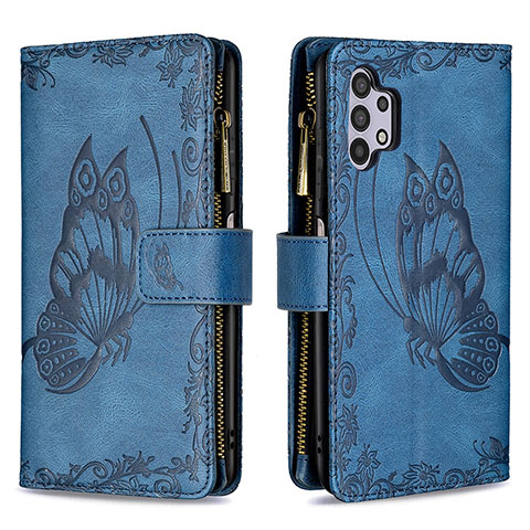 Custodia Portafoglio In Pelle Farfalla Cover con Supporto B03F per Samsung Galaxy A32 5G Blu