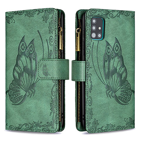 Custodia Portafoglio In Pelle Farfalla Cover con Supporto B03F per Samsung Galaxy A51 4G Verde