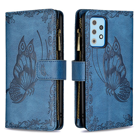 Custodia Portafoglio In Pelle Farfalla Cover con Supporto B03F per Samsung Galaxy A52 5G Blu