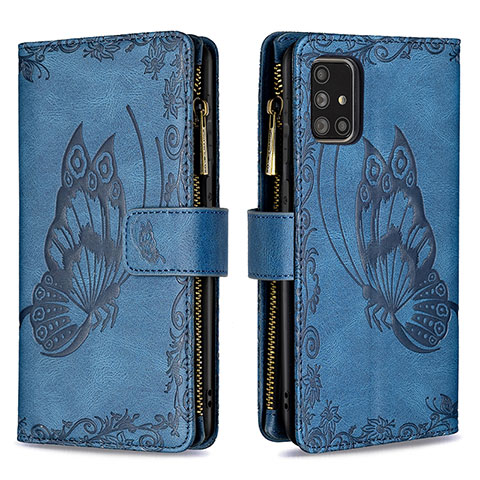 Custodia Portafoglio In Pelle Farfalla Cover con Supporto B03F per Samsung Galaxy A71 4G A715 Blu