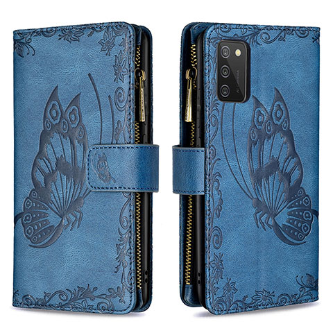 Custodia Portafoglio In Pelle Farfalla Cover con Supporto B03F per Samsung Galaxy M02s Blu