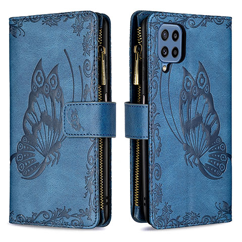 Custodia Portafoglio In Pelle Farfalla Cover con Supporto B03F per Samsung Galaxy M32 4G Blu