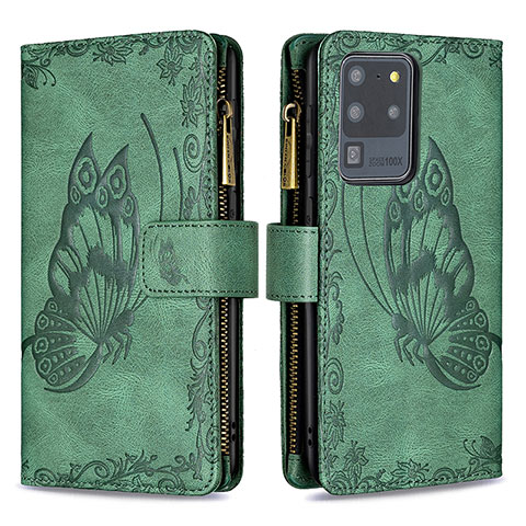 Custodia Portafoglio In Pelle Farfalla Cover con Supporto B03F per Samsung Galaxy S20 Ultra 5G Verde