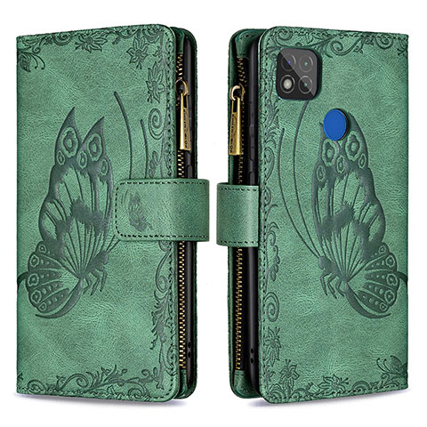 Custodia Portafoglio In Pelle Farfalla Cover con Supporto B03F per Xiaomi POCO C3 Verde