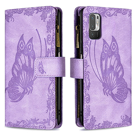 Custodia Portafoglio In Pelle Farfalla Cover con Supporto B03F per Xiaomi POCO M3 Pro 5G Lavanda