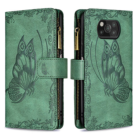 Custodia Portafoglio In Pelle Farfalla Cover con Supporto B03F per Xiaomi Poco X3 NFC Verde