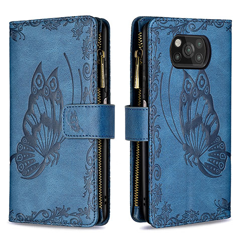 Custodia Portafoglio In Pelle Farfalla Cover con Supporto B03F per Xiaomi Poco X3 Pro Blu