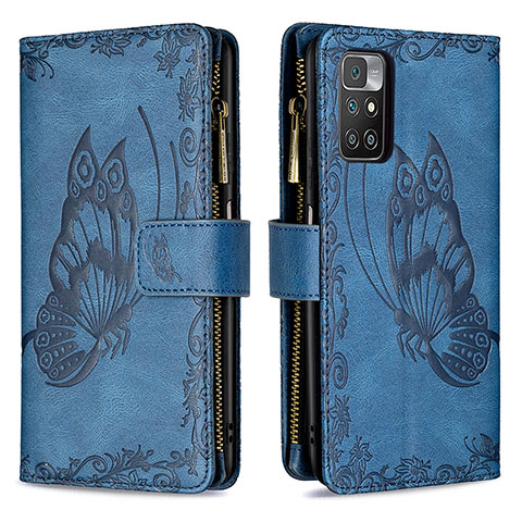 Custodia Portafoglio In Pelle Farfalla Cover con Supporto B03F per Xiaomi Redmi 10 4G Blu