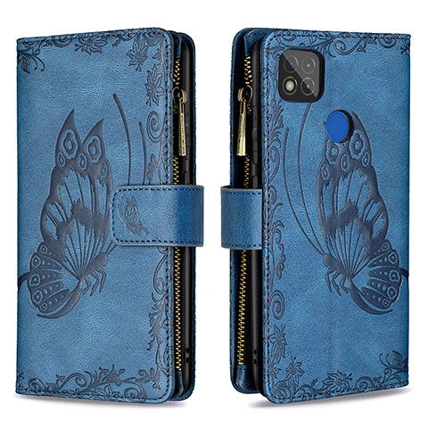 Custodia Portafoglio In Pelle Farfalla Cover con Supporto B03F per Xiaomi Redmi 9 Activ Blu