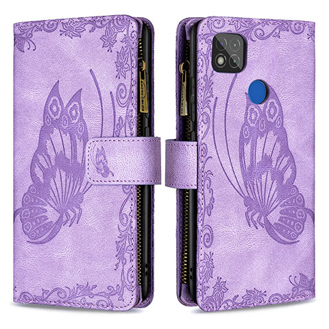 Custodia Portafoglio In Pelle Farfalla Cover con Supporto B03F per Xiaomi Redmi 9 Activ Lavanda