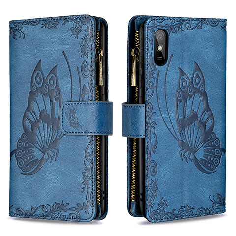 Custodia Portafoglio In Pelle Farfalla Cover con Supporto B03F per Xiaomi Redmi 9A Blu