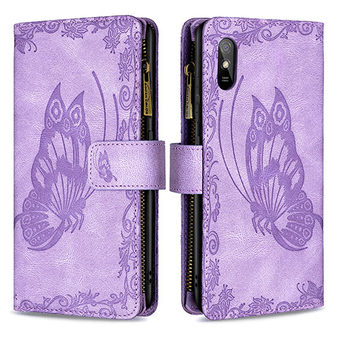 Custodia Portafoglio In Pelle Farfalla Cover con Supporto B03F per Xiaomi Redmi 9A Lavanda