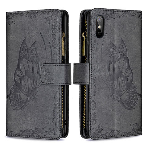 Custodia Portafoglio In Pelle Farfalla Cover con Supporto B03F per Xiaomi Redmi 9A Nero