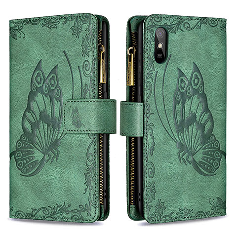 Custodia Portafoglio In Pelle Farfalla Cover con Supporto B03F per Xiaomi Redmi 9AT Verde