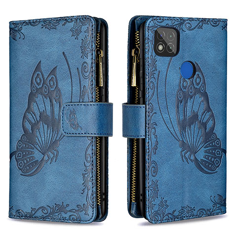 Custodia Portafoglio In Pelle Farfalla Cover con Supporto B03F per Xiaomi Redmi 9C Blu